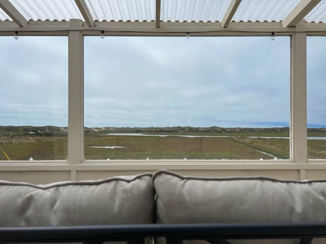 Sunroom seating with sweeping marsh views
