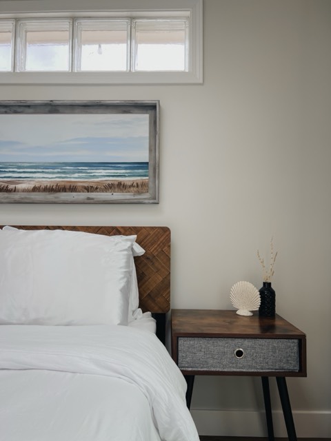 Restful bedroom details with coastal touches